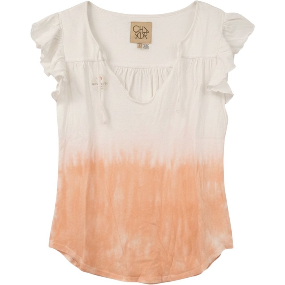 Chaser Ruffle Sleeve Top Womens Size S White Peach Ombre Dip Dye Boho CW7675
